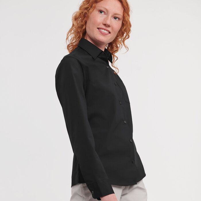 Russell Athletic Collection Ladies Long Sleeve Easy Care Cotton Poplin Shirt Thumbnail