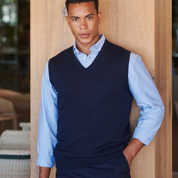 Henbury Lightweight Sleeveless Cotton Acrylic V Neck Sweater Thumbnail