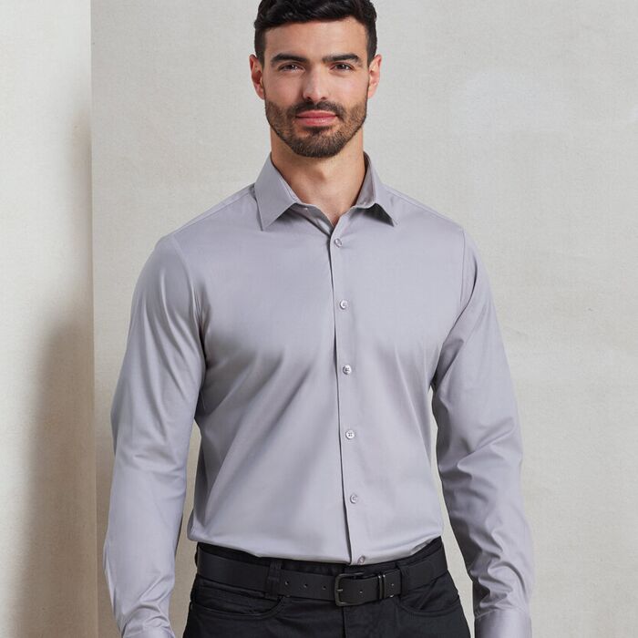Stretch fit cotton poplin long sleeve shirt Thumbnail