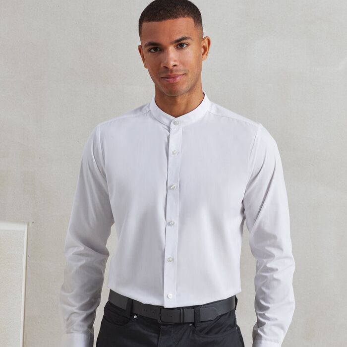 Banded collar grandad long sleeve shirt Thumbnail